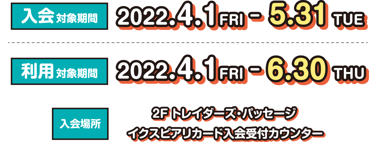 入会対象期間：2022/4/1(金)～5/31(火)　利用対象期間：2022/4/1(金)～6/30(木)